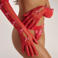 Amoura Long Sleeve Sheer Gloves - Red