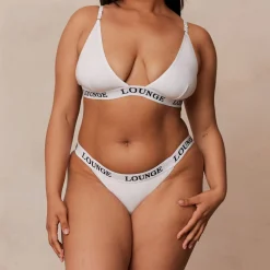 Bamboo Triangle Bra & Thong/Briefs Set - All White