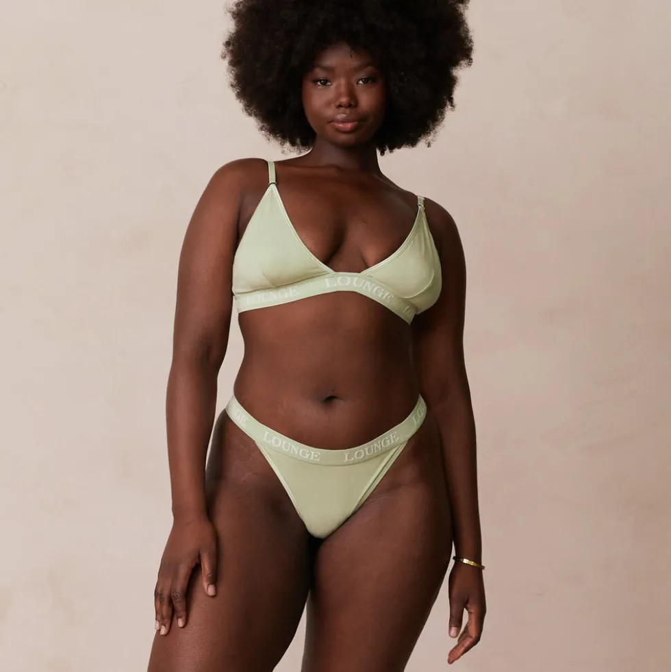 Bamboo Triangle Bra & Thong/Briefs Set - Olive
