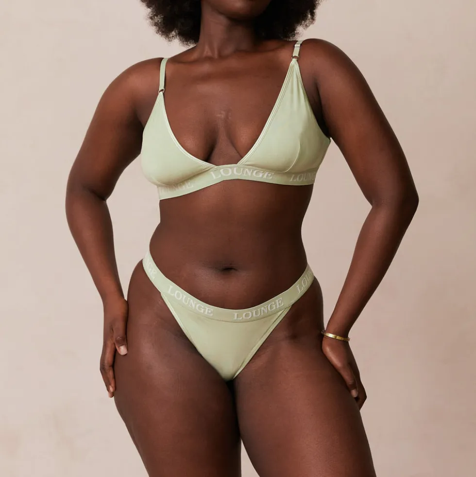Bamboo Triangle Bra & Thong/Briefs Set - Olive