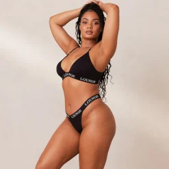 Bamboo Triangle Bra & Thong/Briefs Set - All Black