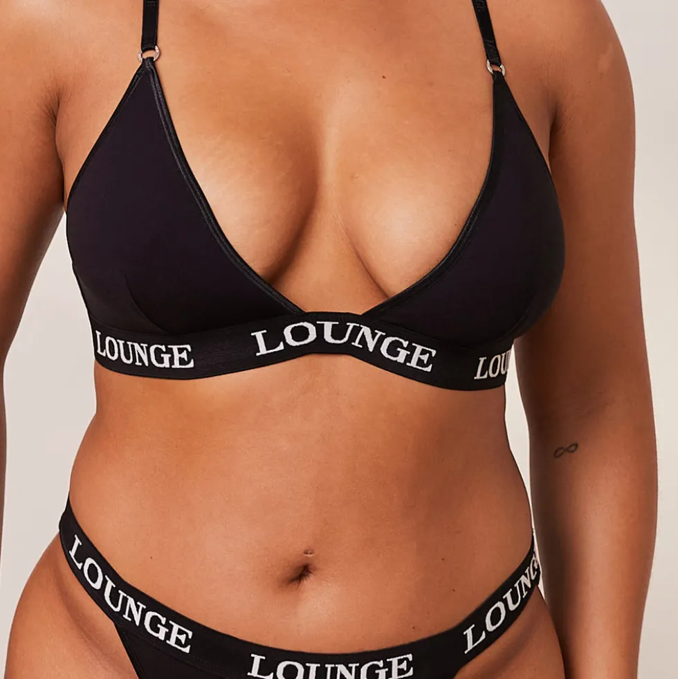 Bamboo Triangle Bra & Thong/Briefs Set - All Black