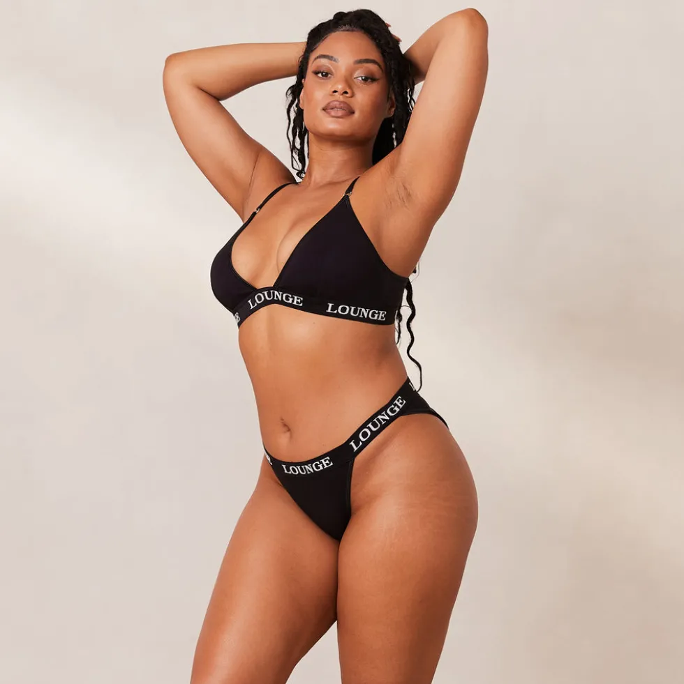 Bamboo Triangle Bra & Thong/Briefs Set - All Black