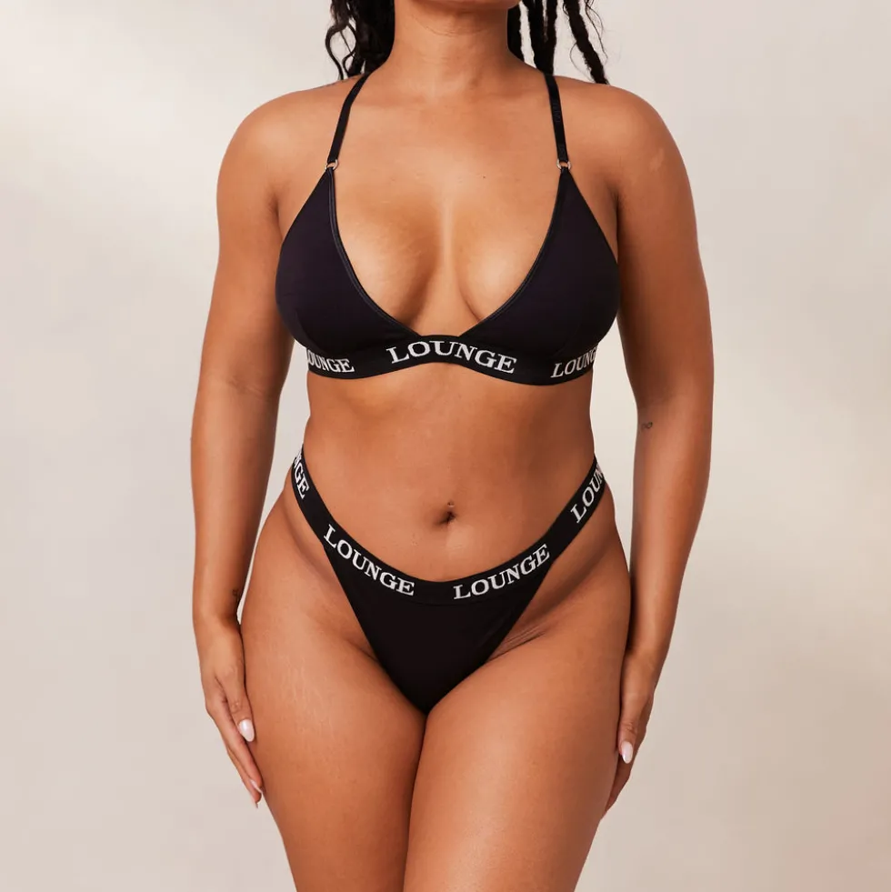 Bamboo Triangle Bra & Thong/Briefs Set - All Black