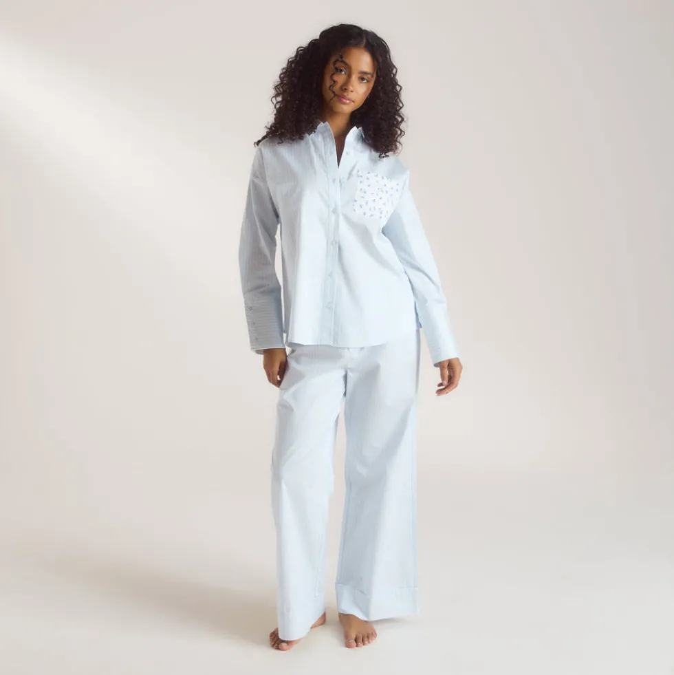 Bloom & Stripe Pyjama Shirt - Blue