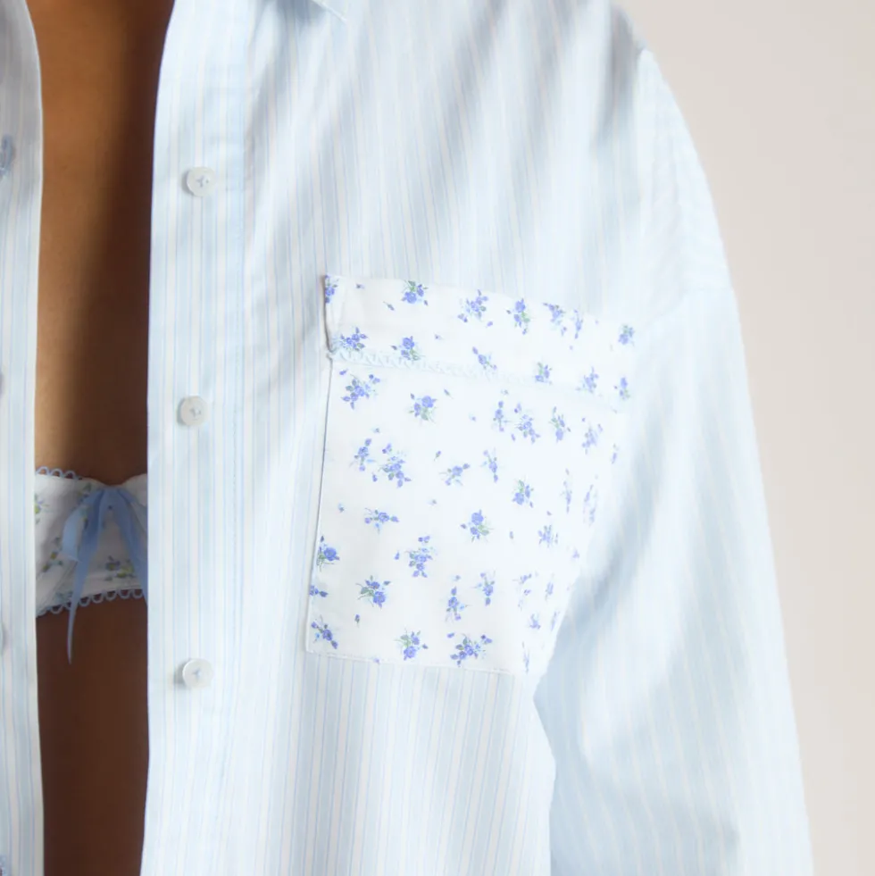 Bloom & Stripe Pyjama Shirt - Blue