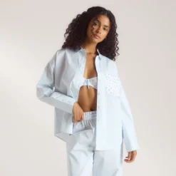 Bloom & Stripe Pyjama Shirt - Blue