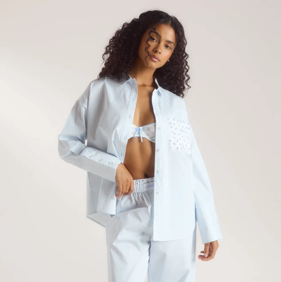 Bloom & Stripe Pyjama Shirt - Blue
