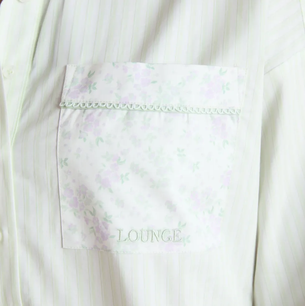 Bloom & Stripe Shirt Romper - Sage