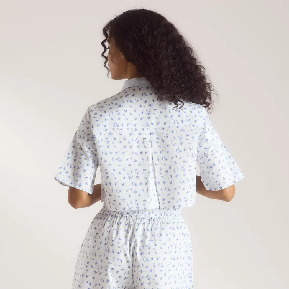 Bloom & Stripe Short-Sleeved Pajama Shirt - Blue