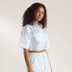 Bloom & Stripe Short-Sleeved Pajama Shirt - Blue