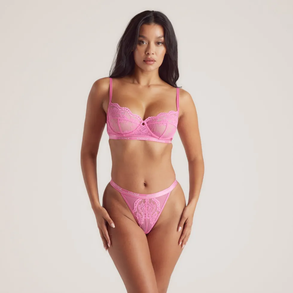 Blossom Balcony Bra & Thong Set - Hot Pink