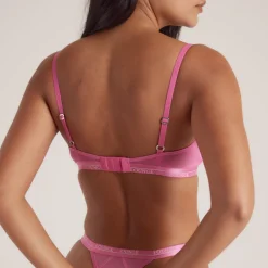 Blossom Balcony Bra & Thong Set - Hot Pink