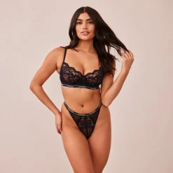 Blossom Balcony Bra & Thong Set - Black