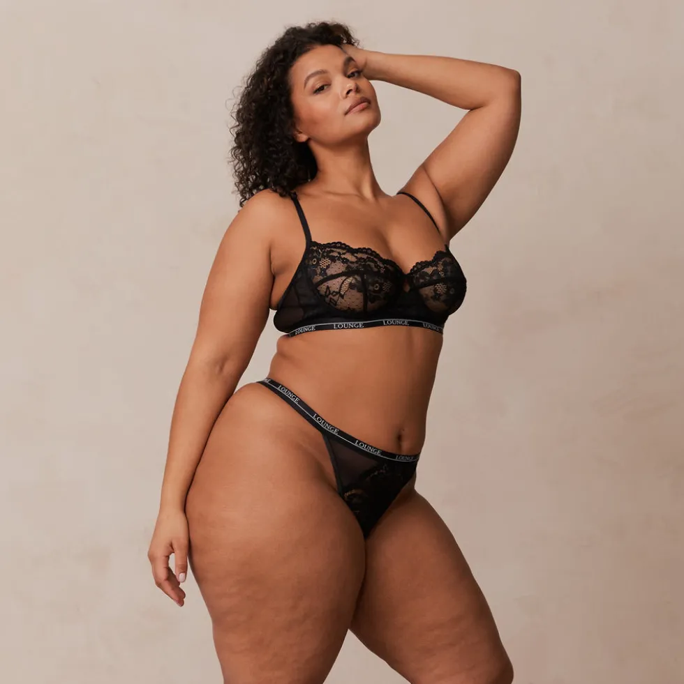Blossom Balcony Bra & Thong Set - Black