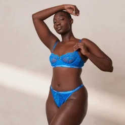 Blossom Balcony Bra & Thong Set - Cobalt Blue