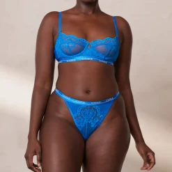 Blossom Balcony Bra & Thong Set - Cobalt Blue