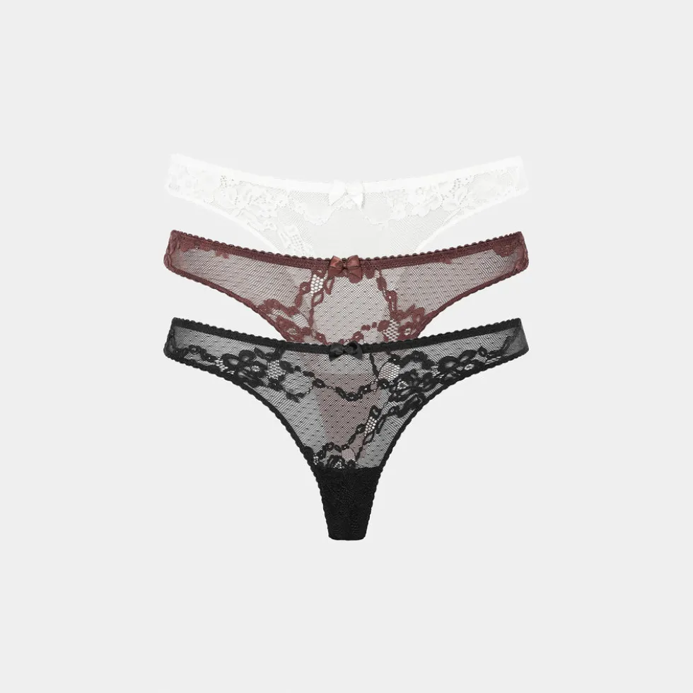 Blossom Lace Thongs (3-Pack) - Multi