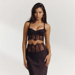 Boned Lace Top (Set) - Dark Chocolate
