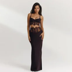 Boned Lace Top (Set) - Dark Chocolate