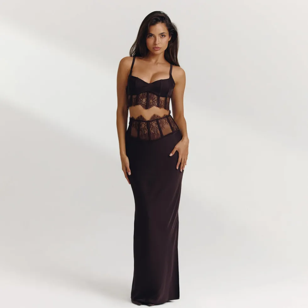 Boned Lace Top (Set) - Dark Chocolate