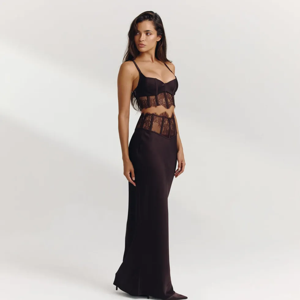 Boned Lace Top (Set) - Dark Chocolate