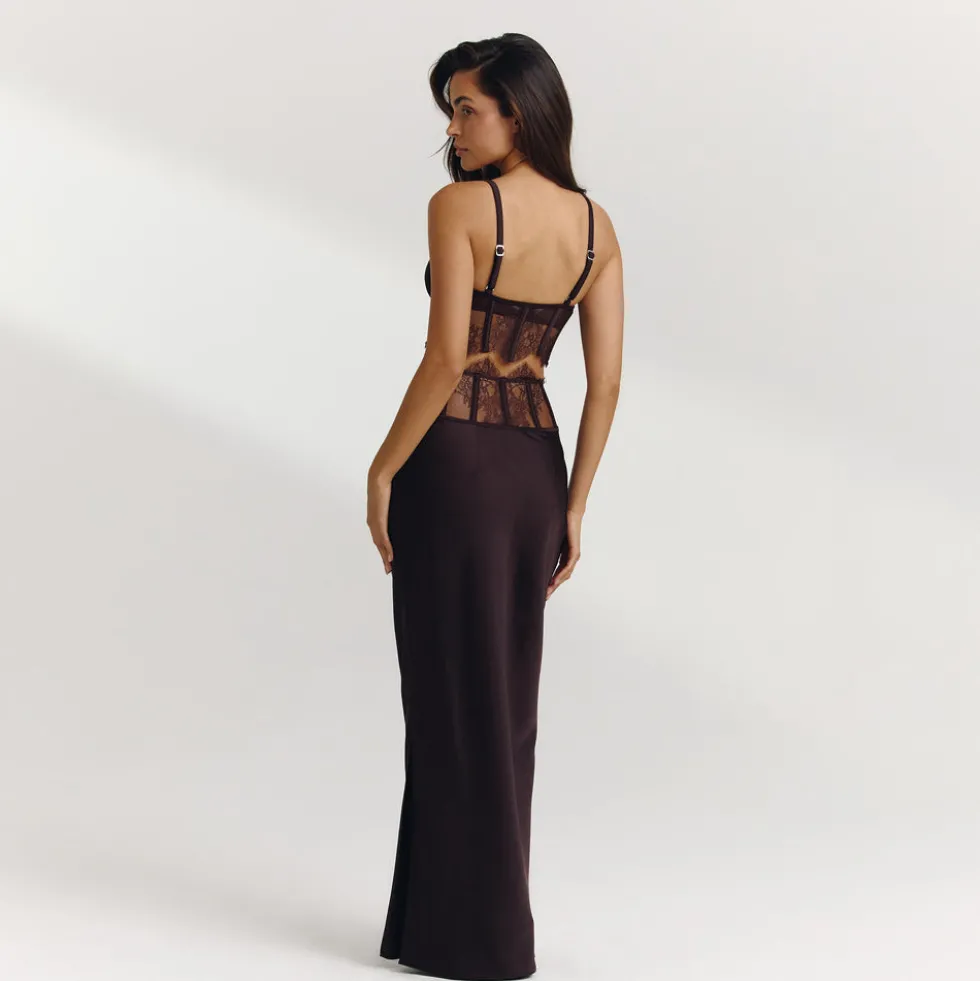 Boned Lace Top (Set) - Dark Chocolate
