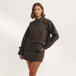 Button Detail Jacket - Dark Brown