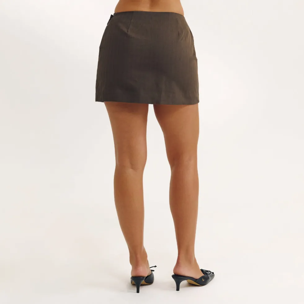 Button Detail Mini Skirt - Dark Brown
