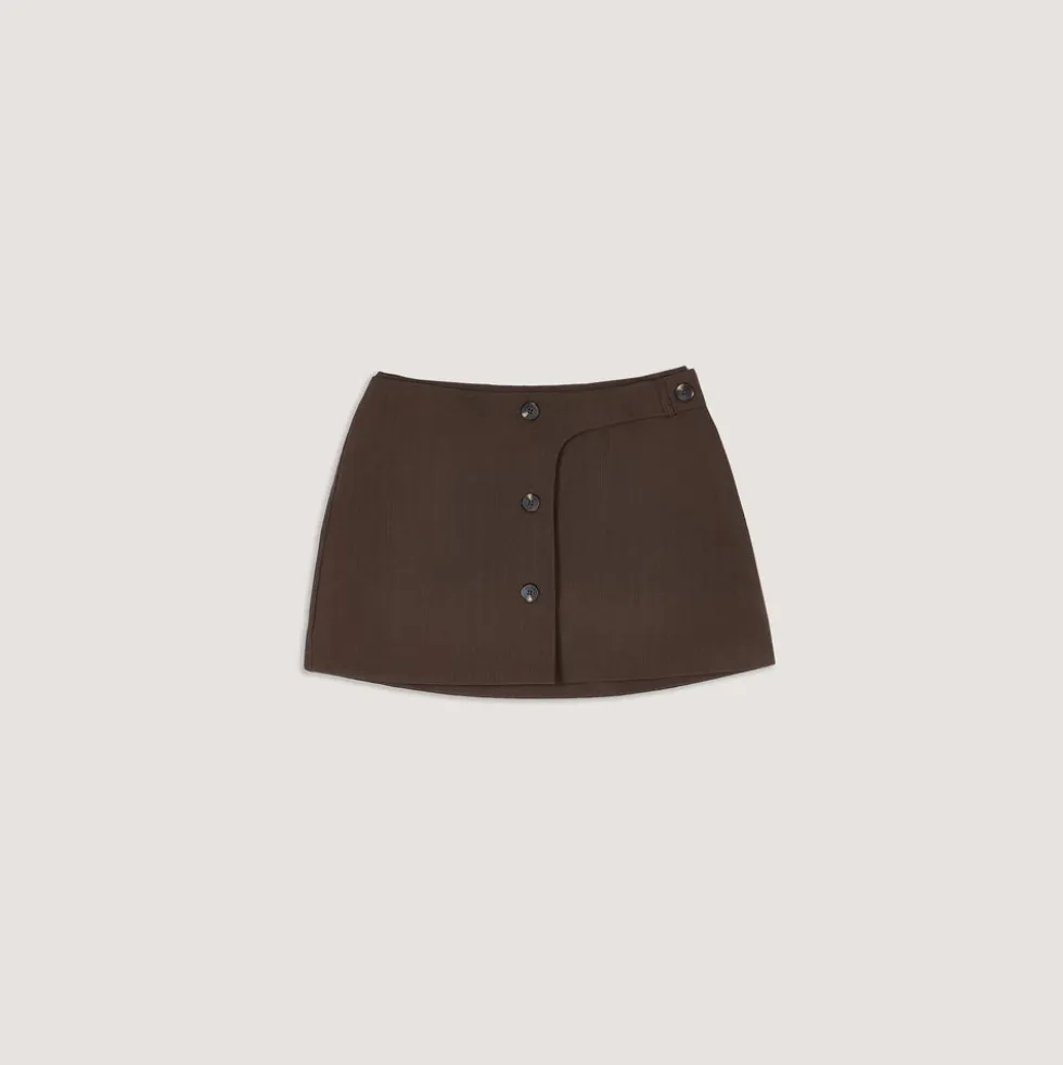 Button Detail Mini Skirt - Dark Brown