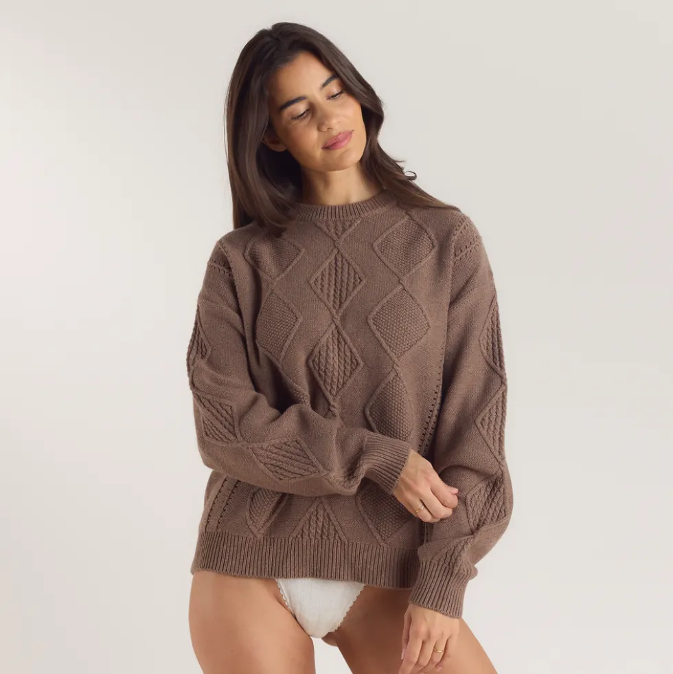 Cable-Knit Sweater - Brown