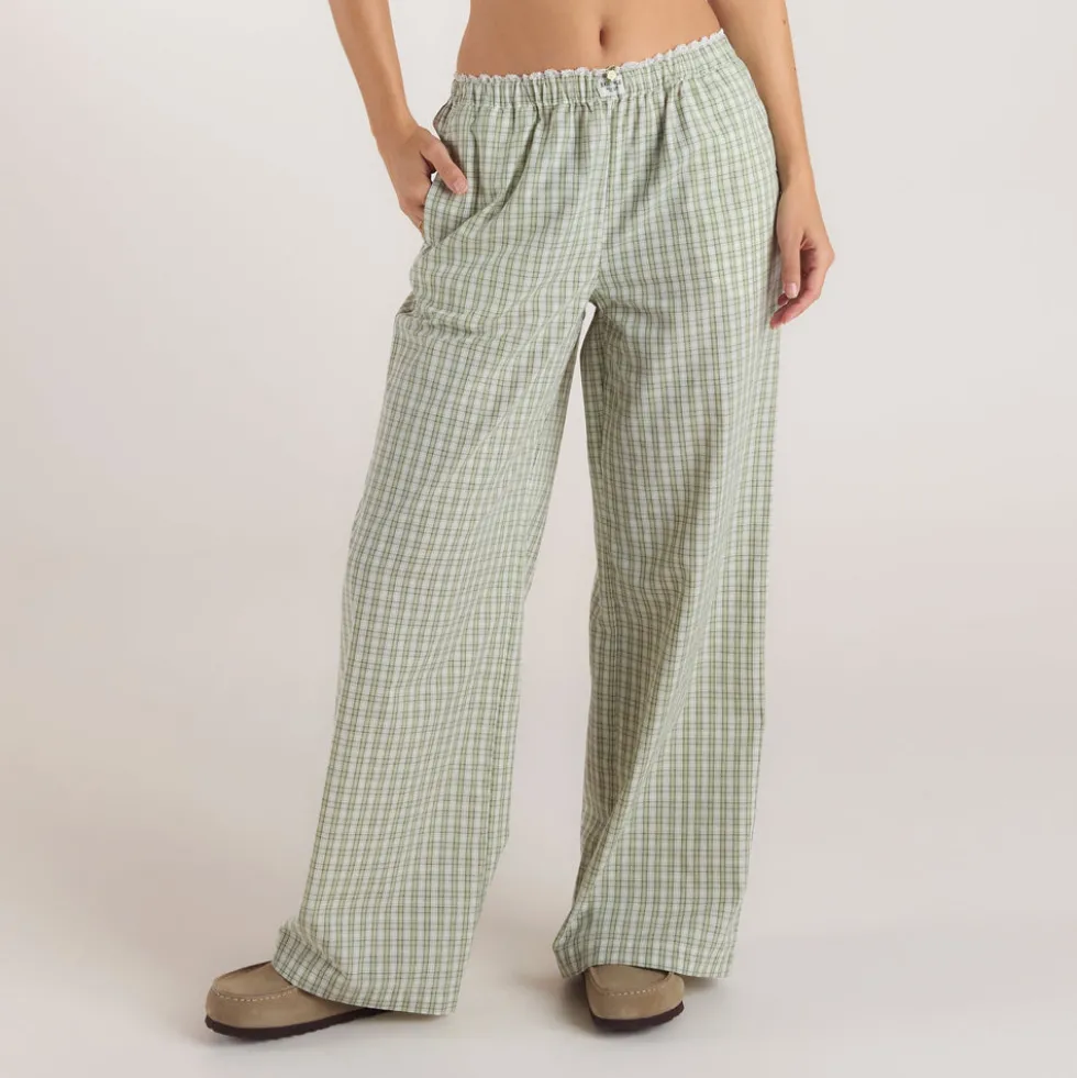 Check Cotton Pants - Green