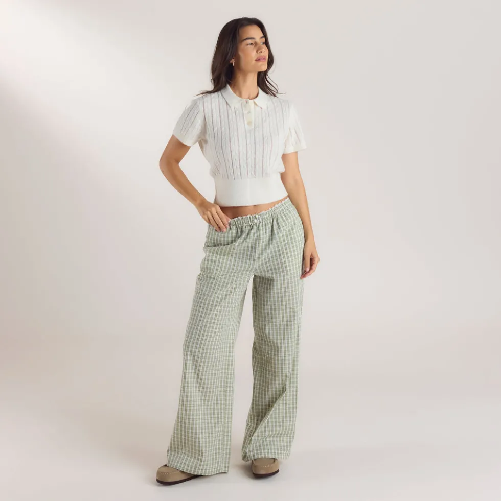 Check Cotton Pants - Green
