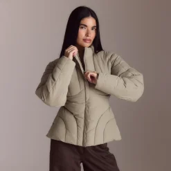 Cinched Puffer Coat - Thyme