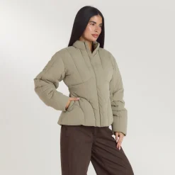 Cinched Puffer Coat - Thyme