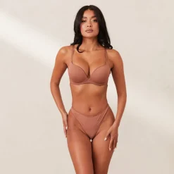 Comfort Push-Up T-shirt Bra & Thong Set - Mocha