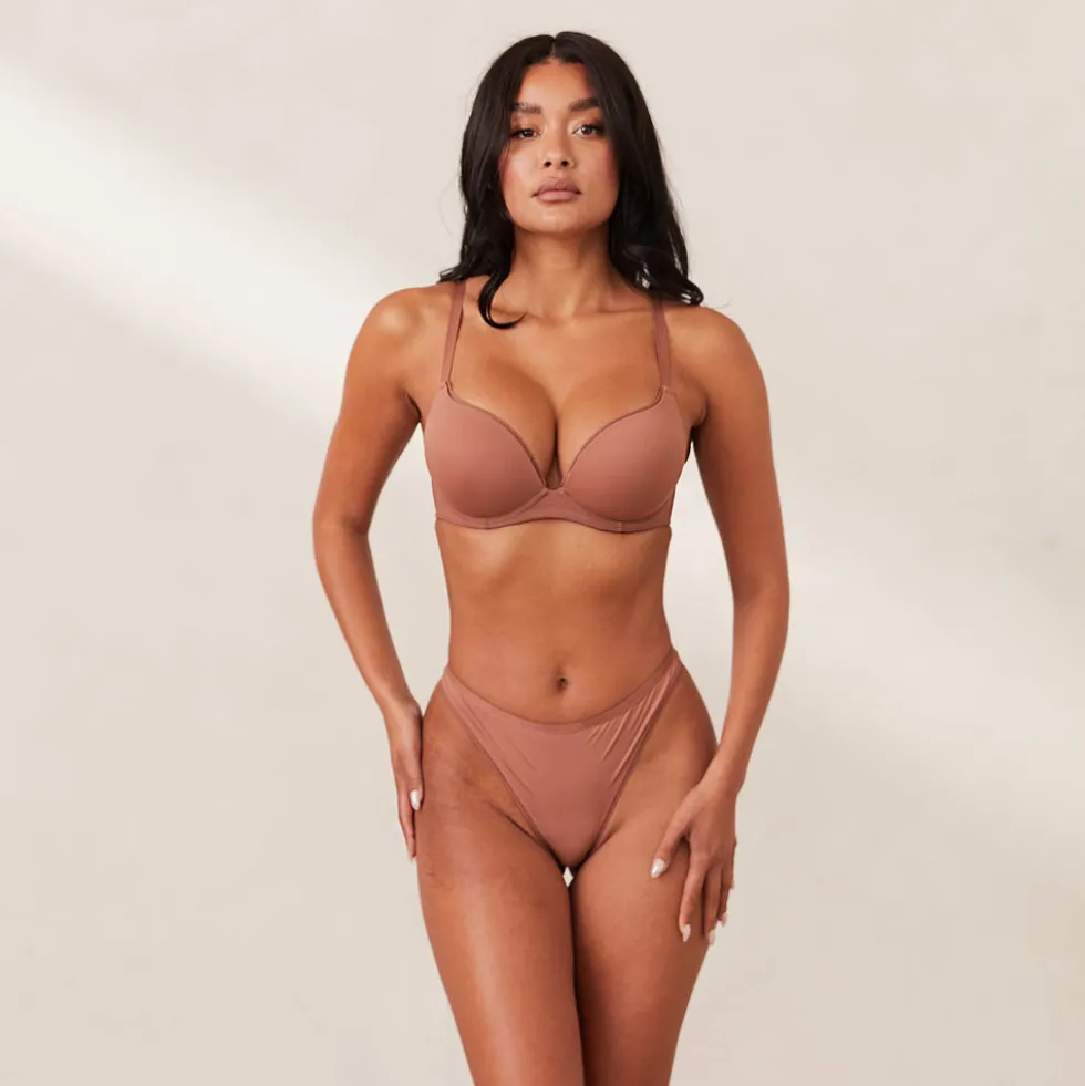 Comfort Push-Up T-shirt Bra & Thong Set - Mocha
