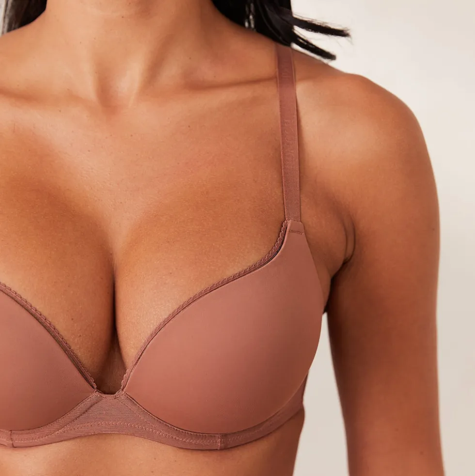 Comfort Push-Up T-shirt Bra & Thong Set - Mocha