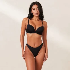 Comfort Push-Up T-shirt Bra & Thong Set - Black