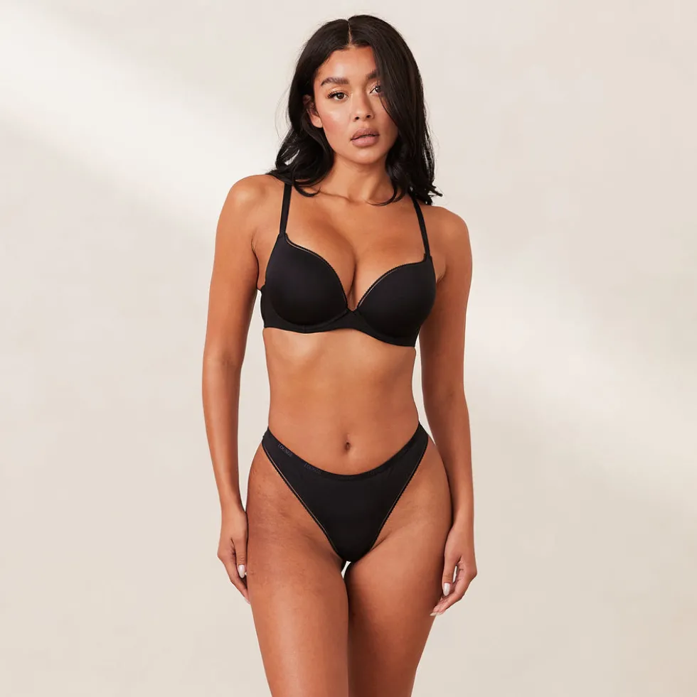 Comfort Push-Up T-shirt Bra & Thong Set - Black