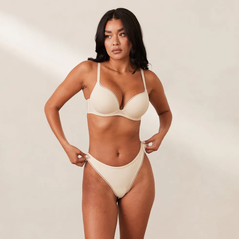 Comfort Push-Up T-shirt Bra & Thong Set - Latte