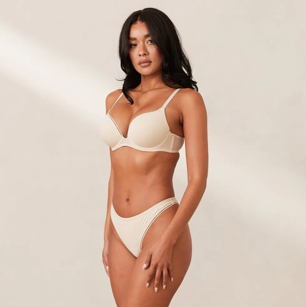 Comfort Push-Up T-shirt Bra & Thong Set - Latte