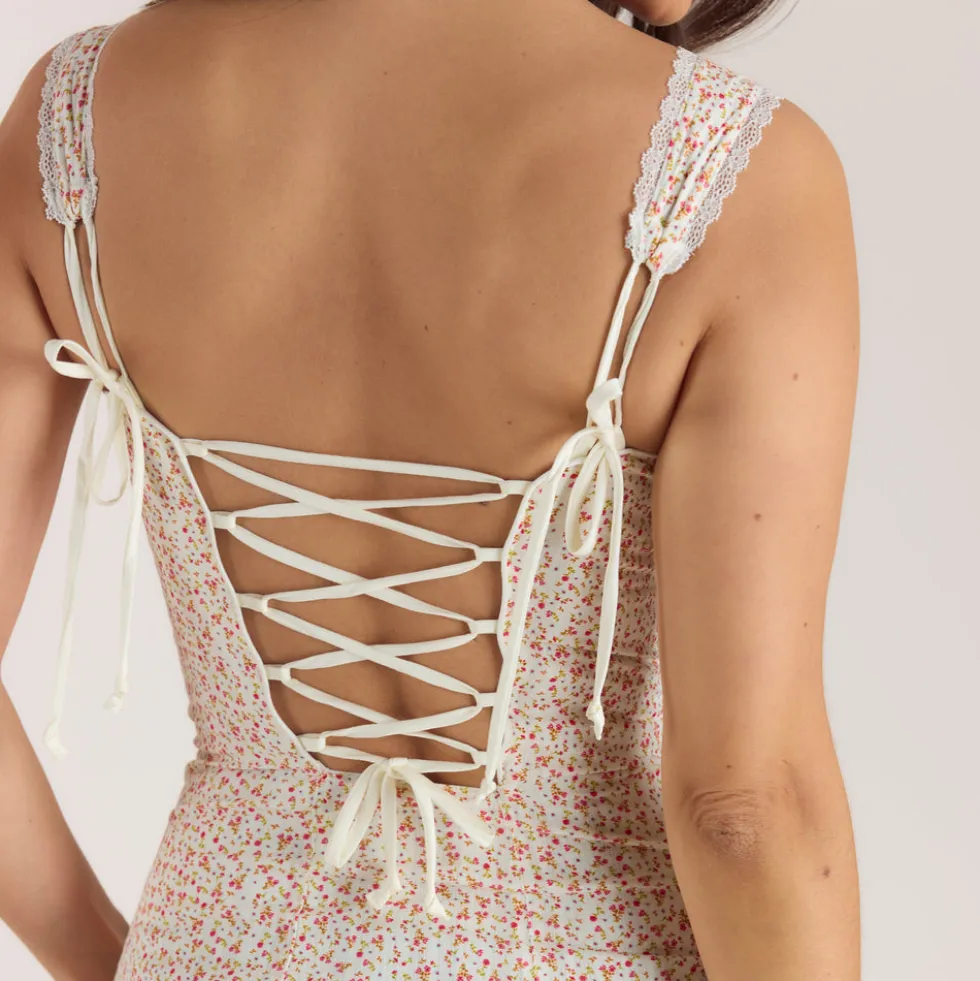 Corset Back Maxi Dress - Cream Floral