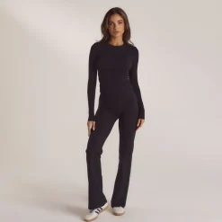 Cotton Blend Long Sleeve Top - Black