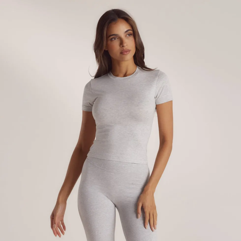 Cotton Blend Short Sleeve Top - Grey Marl