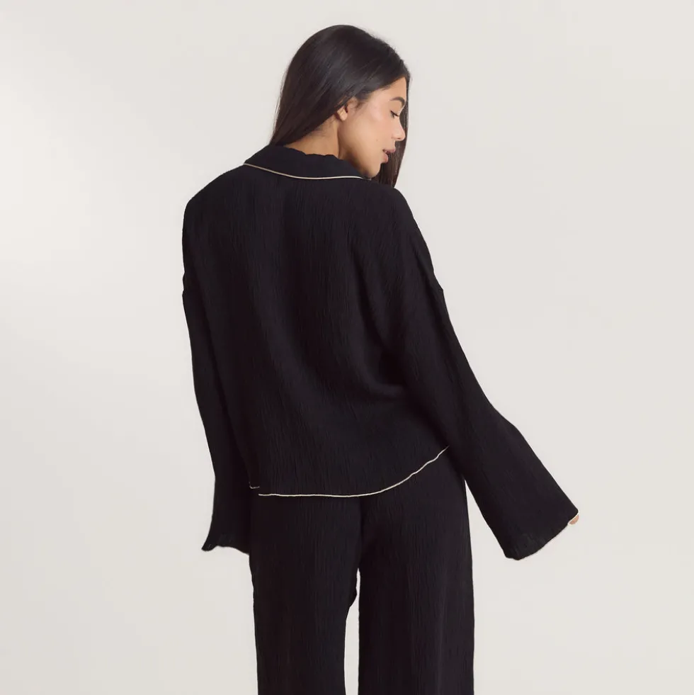 Crinkle Pajama Shirt - Black