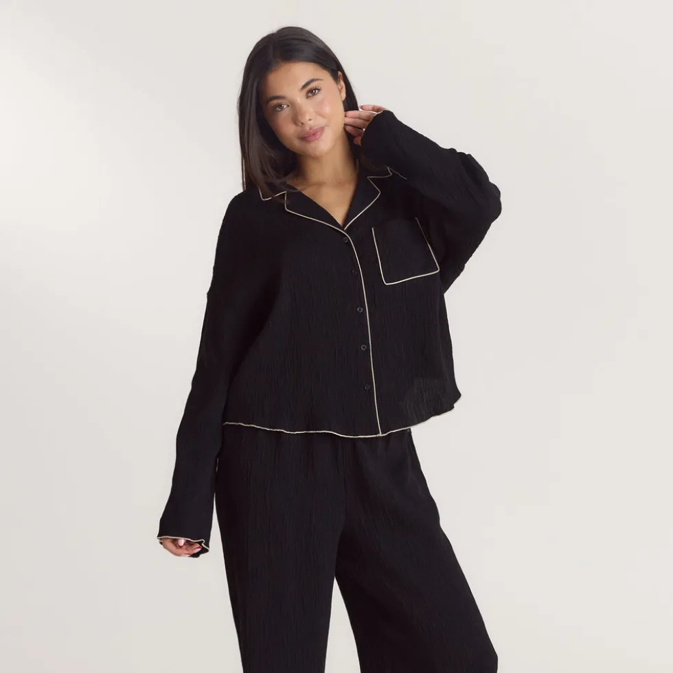 Crinkle Pajama Shirt - Black