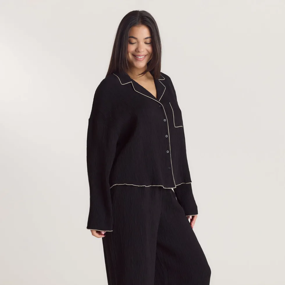 Crinkle Pajama Shirt - Black