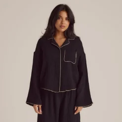 Crinkle Pajama Shirt - Black
