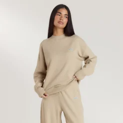 Cuffed Crew Neck Knitted Jumper - Oatmeal Marl